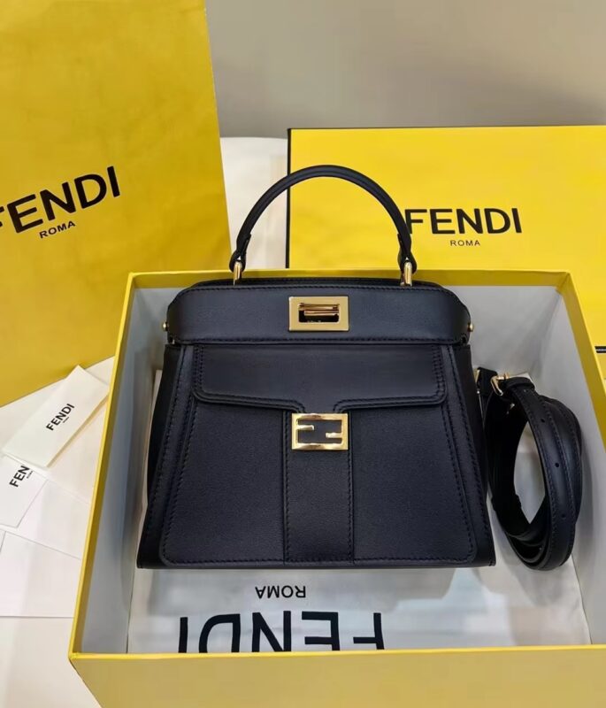 Replica Fendi Peekaboo With Patch Pocket Black - near-authentic luxury replica handbag