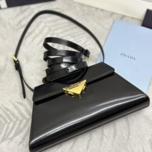 Replica Prada Triangle Leather Handbag Black - ultra-realistic fake designer tote