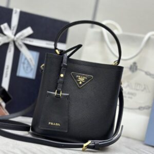 Replica Prada Saffiano Black Bucket Black - ultra-realistic fake designer tote