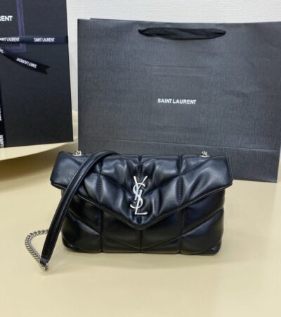 Replica YSL Loulou Black Puffer Silver - high-end fake designer purse