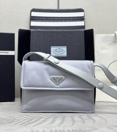Replica Prada Re-Nylon Shoulder Bag Ice Grey - authentic-look luxury purse replica