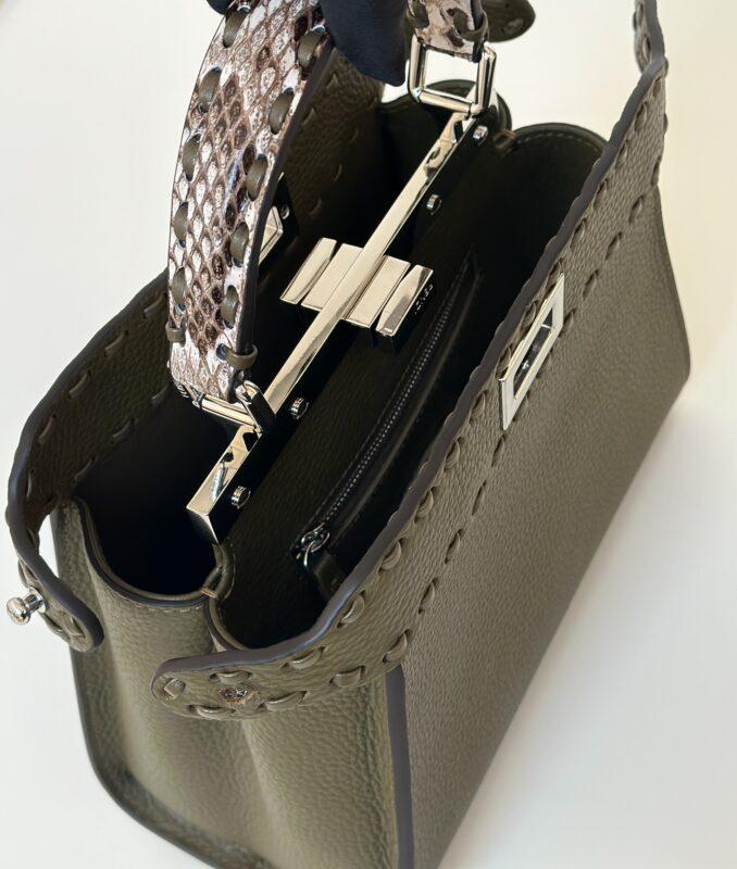 Replica Fendi Peekaboo Khaki Python Handle - high-quality designer bag clone