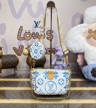 Replica Louis Vuitton Multi Pochette Accessoires White Blue - ultra-realistic fake designer tote