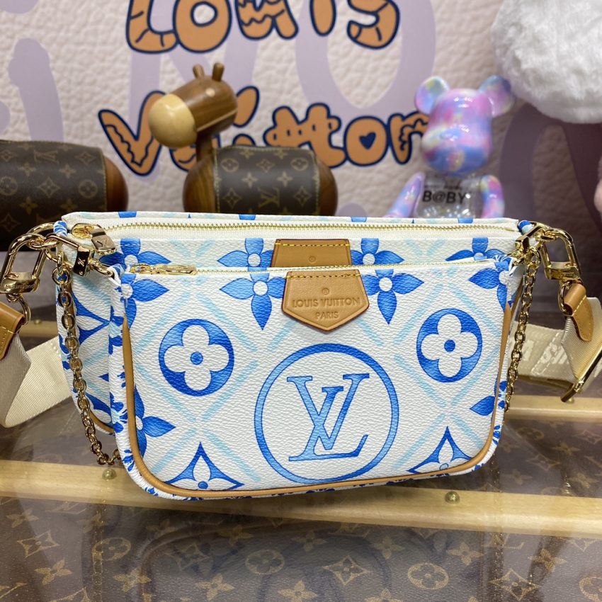 Replica Louis Vuitton Multi Pochette Accessoires White Blue - high-accuracy replica luxury purse