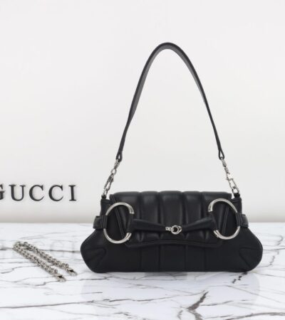 Replica Gucci Horsebit Chain Shoulder Bag Black - top-tier luxury replica shoulder bag