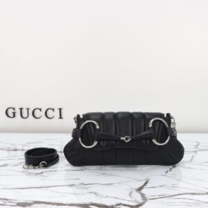 Replica Gucci Horsebit Chain Shoulder Bag Black - top-tier luxury replica shoulder bag