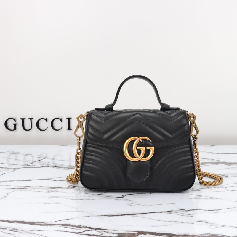 Replica Gucci GG Marmont Top Handle Black - premium 1:1 fake handbag model