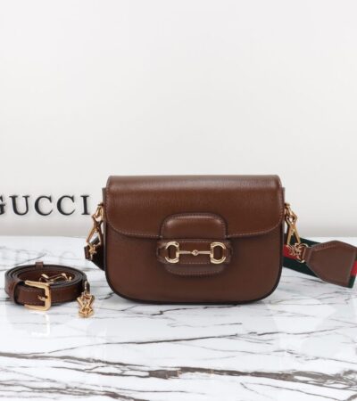 Replica Gucci Horsebit 1955 Double G Mini Brown - authentic-look luxury purse replica