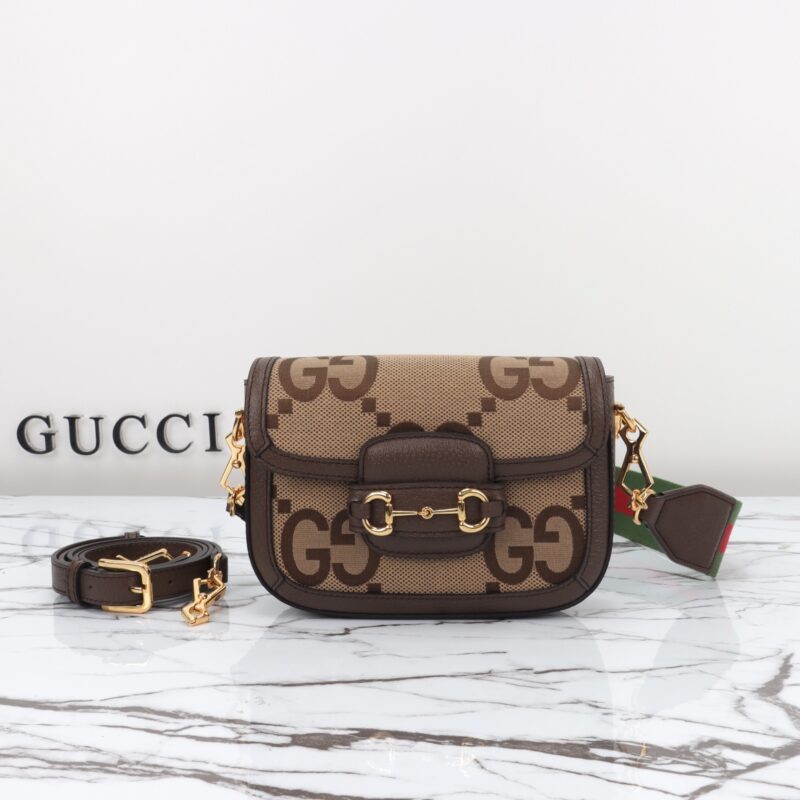 Replica Gucci Horsebit 1955 Double G Mini Brown Canvas - top-tier luxury replica shoulder bag