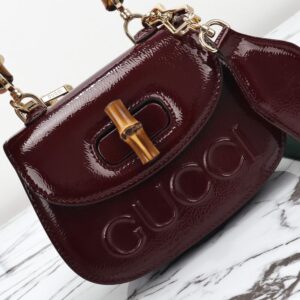 Replica Gucci Bamboo 1947 Patent Bordeaux - premium 1:1 fake handbag model