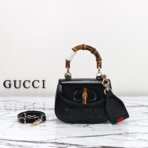 Replica Gucci Bamboo 1947 Patent Black - 1:1 designer replica handbag
