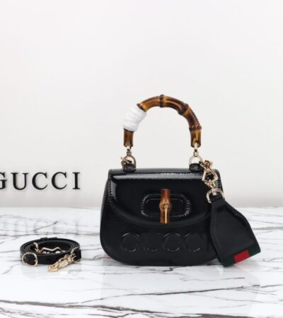 Replica Gucci Bamboo 1947 Patent Black - 1:1 designer replica handbag