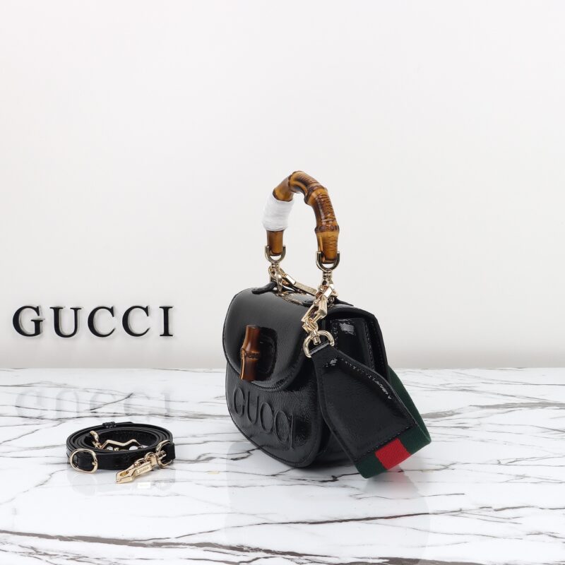 Replica Gucci Bamboo 1947 Patent Black - high-end fake designer purse