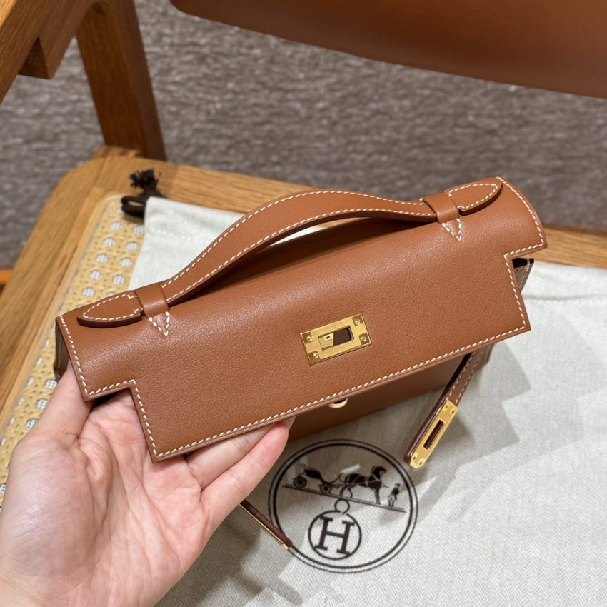 Replica Hermes Kelly Pochette Swift Brown - high-end fake designer purse