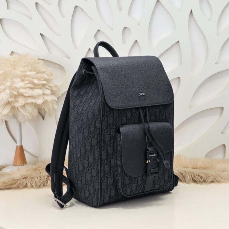 Replica Dior Saddle Backpack with Flap Black - high-quality designer bag clone