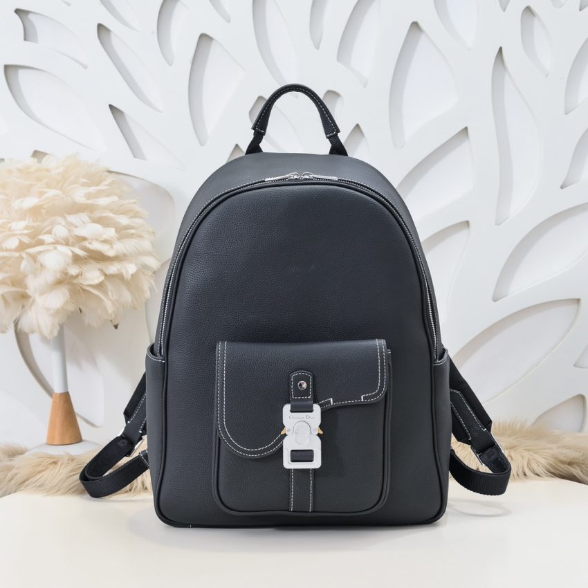 Replica Dior Saddle Zip Backpack Black Grained Calfskin - authentic-look luxury purse replica