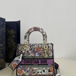 Replica Lady Dior D-Lite Purple Flowers - top-rated replica designer bag