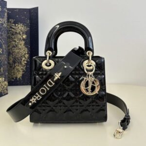 Replica Lady Dior Patent Black ABC - top-tier luxury replica shoulder bag