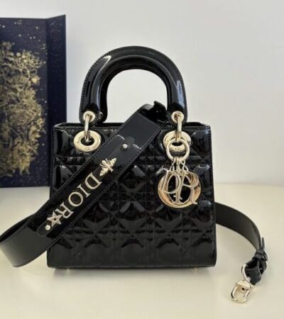 Replica Lady Dior Patent Black ABC - top-tier luxury replica shoulder bag