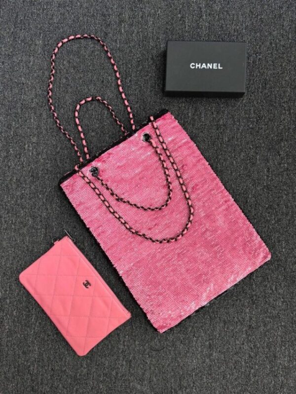 Replica CHANEL Sequin Shoulder Bag Pink - high-end fake designer purse