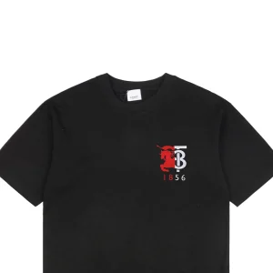 BBry Red & White Paneled Equestrian Logo Embroidered T-shirt Black