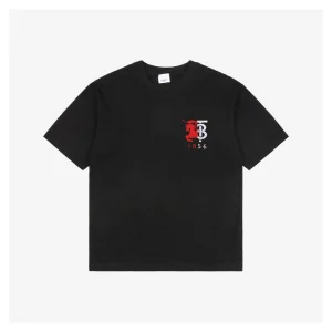 BBry Red & White Paneled Equestrian Logo Embroidered T-shirt Black