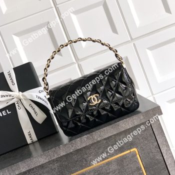 Chanel Top Handle Bag Black Patent Leather