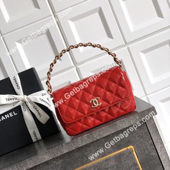 Chanel Top Handle Bag Red Patent Leather