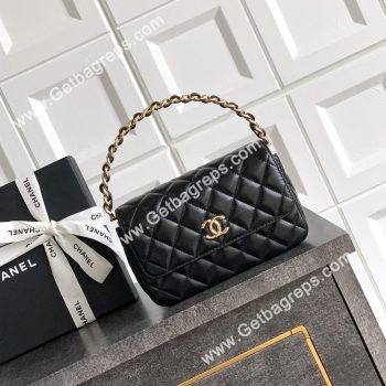 Chanel Top Handle Bag Sheepskin Black