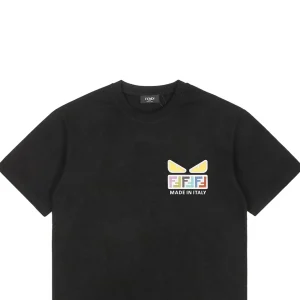 F Colorful FF Monster Eyes Flocked T-shirt Black