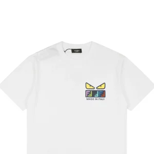F Colorful FF Monster Eyes Flocked T-shirt White