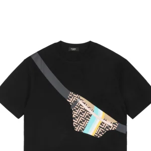 F Slanted Crossbody Bag Print T-shirt Black
