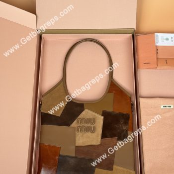 MiuMiu IVY Leather Patchwork Bag Cognac