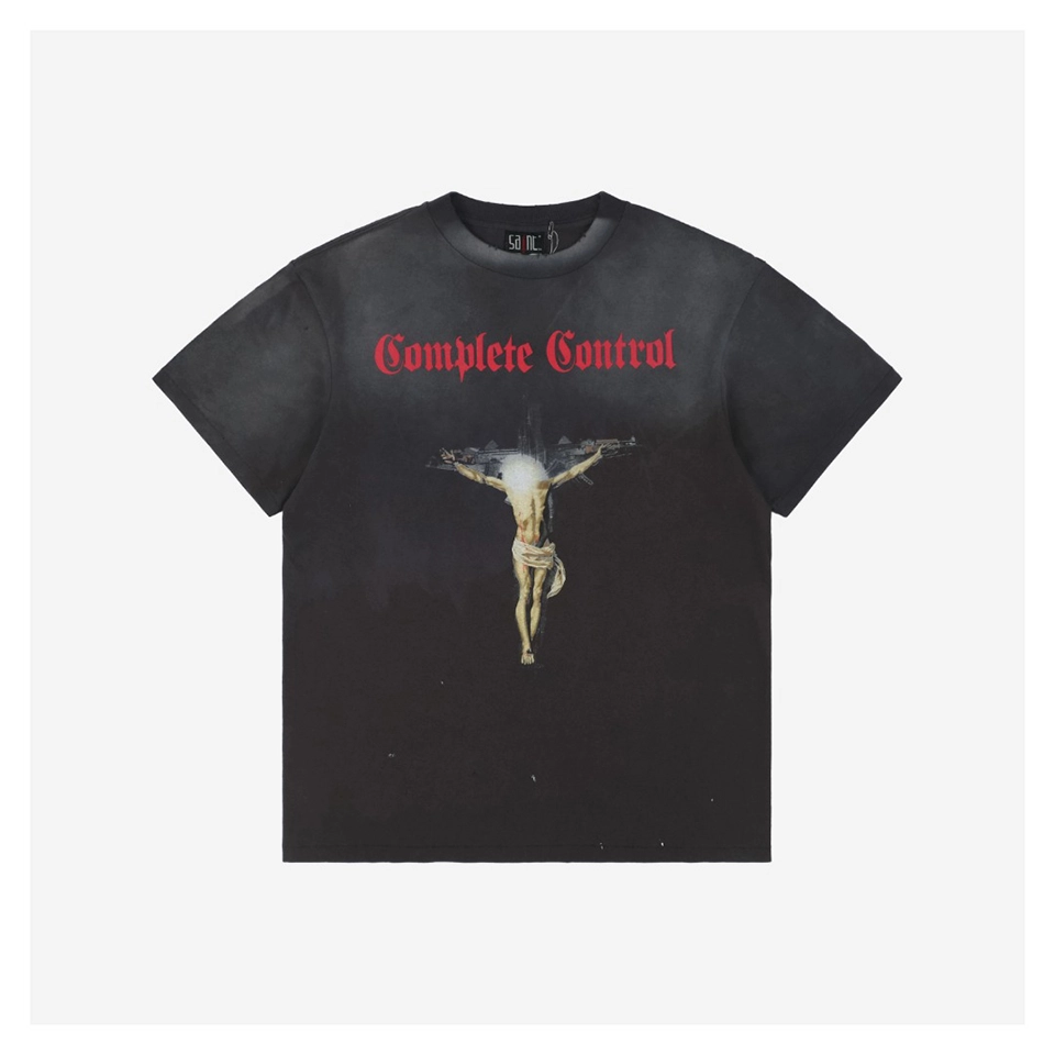 Saint Michael Jesus with Gun Cross Graphic T-shirt