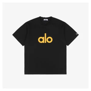 alo Puffy Letter Print T-shirt Black