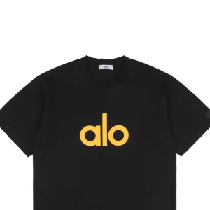 alo Puffy Letter Print T-shirt Black