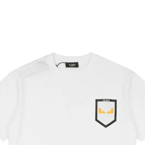 F Monster Eye Faux Pocket Leather Patch T-shirt White