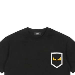 F Monster Eye Faux Pocket Leather Patch T-shirt Black
