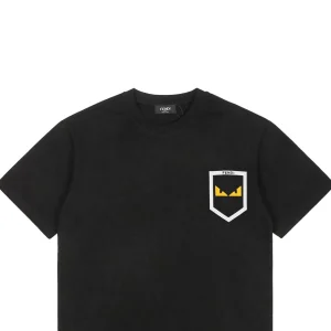 F Monster Eye Faux Pocket Leather Patch T-shirt Black