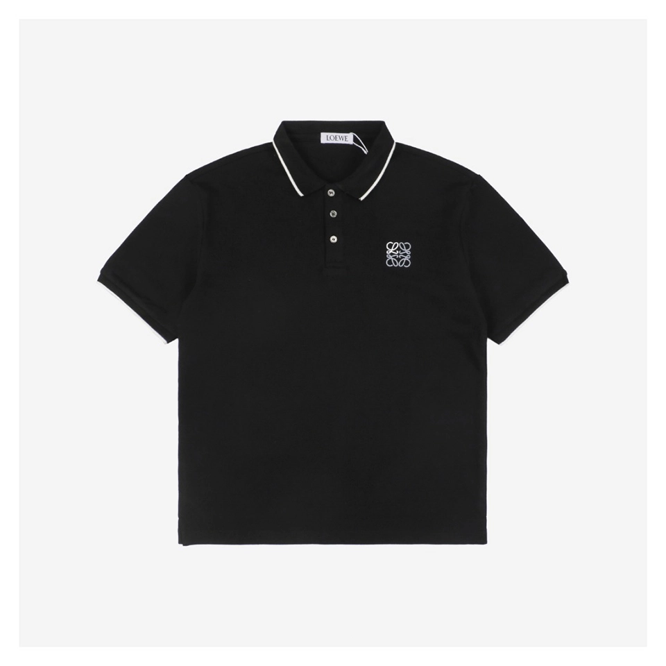 L Contrast Stitch Logo Embroidery Polo T-shirt Black