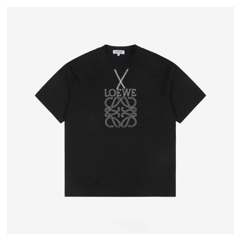 L Letter Logo Embroidered T-shirt Black