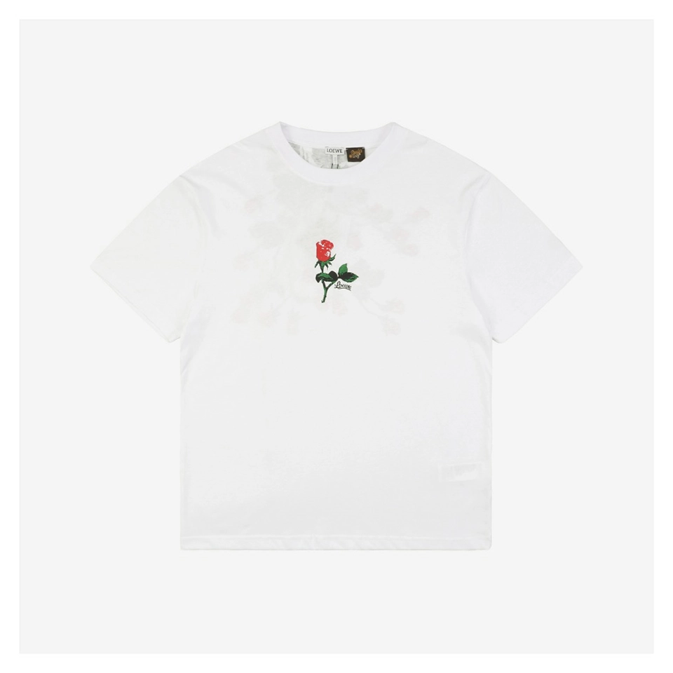 L Rose Print Cotton T-shirt