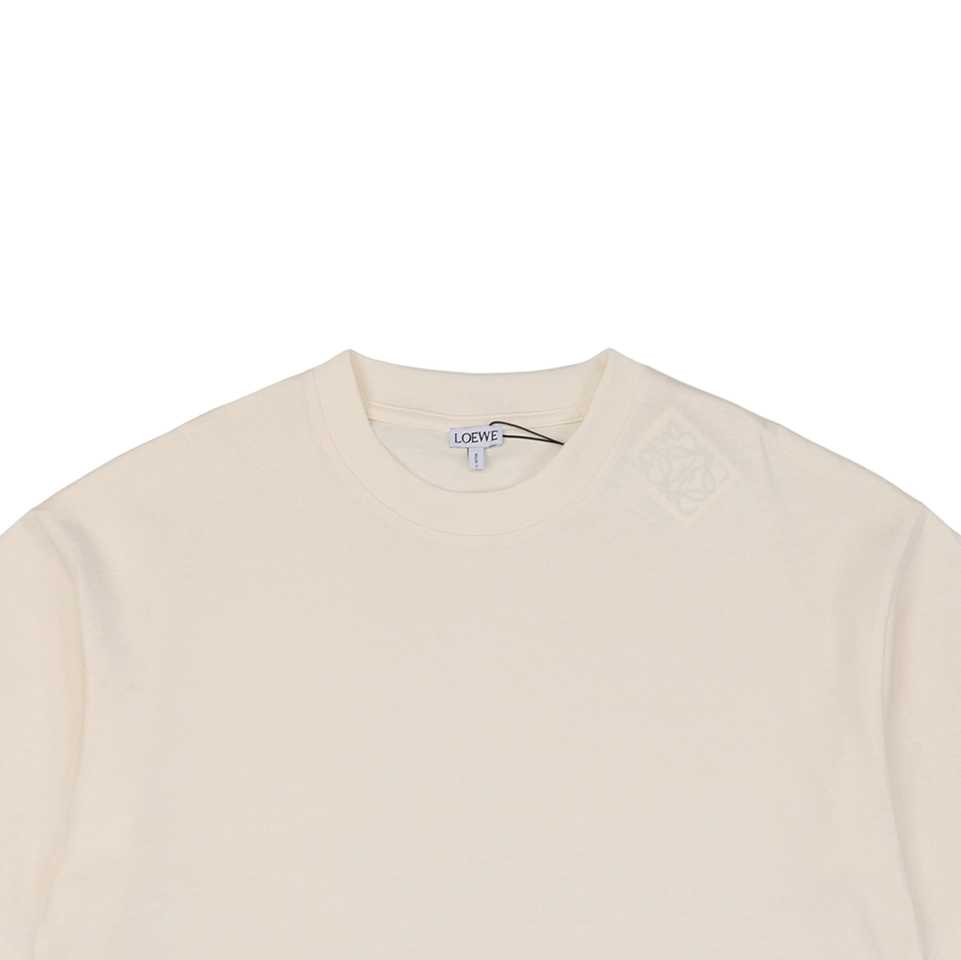 L Sleeve Logo Patch Embroidered T-shirt Beige