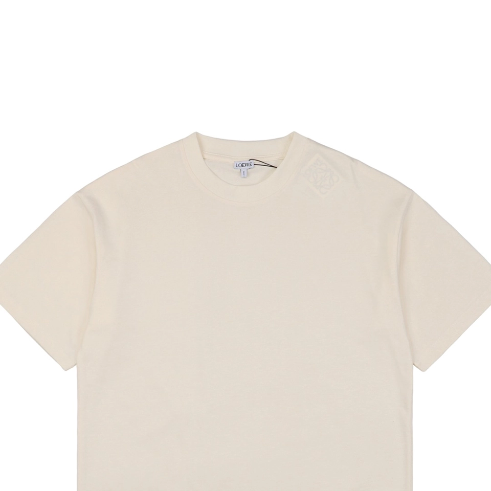 L Sleeve Logo Patch Embroidered T-shirt Beige