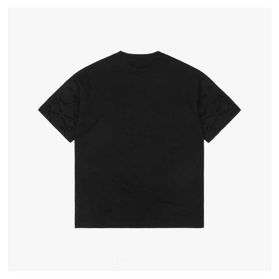L Sleeve Logo Patch Embroidered T-shirt Black