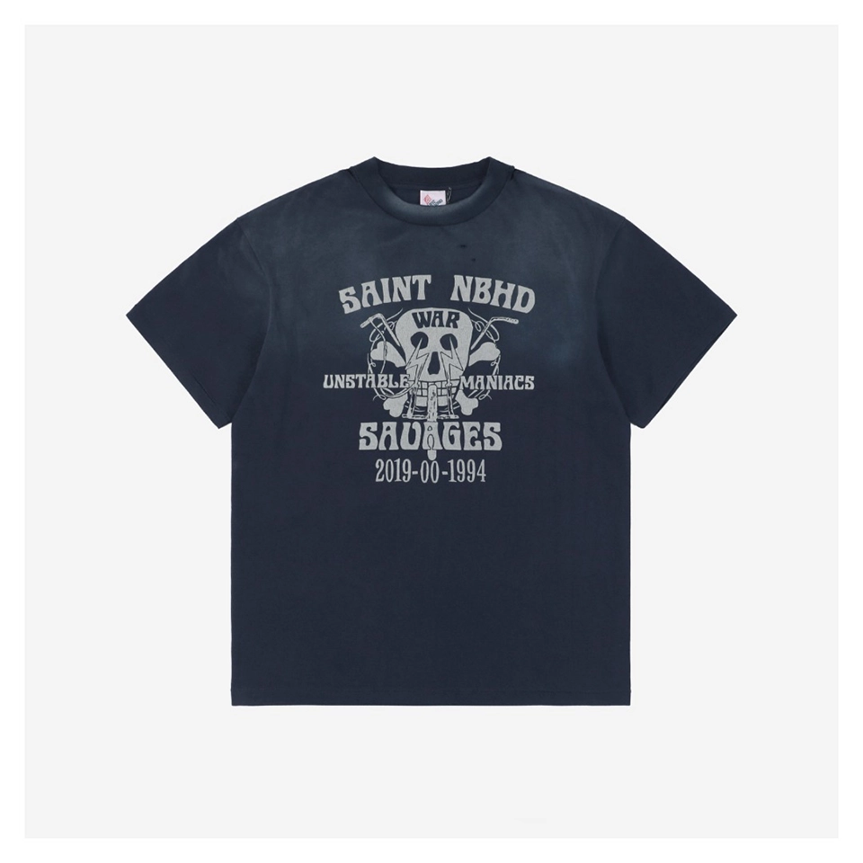 Saint Michael Lightning Skull Print T-shirt