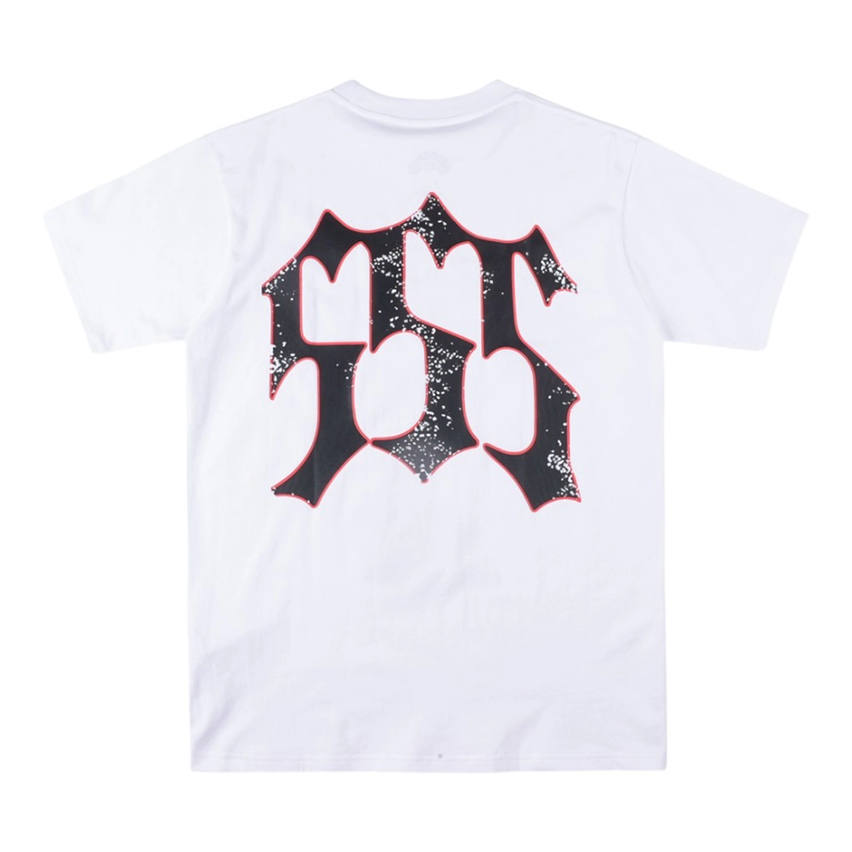 Sp5der 555 Gothic Logo Distressed Print T-shirt