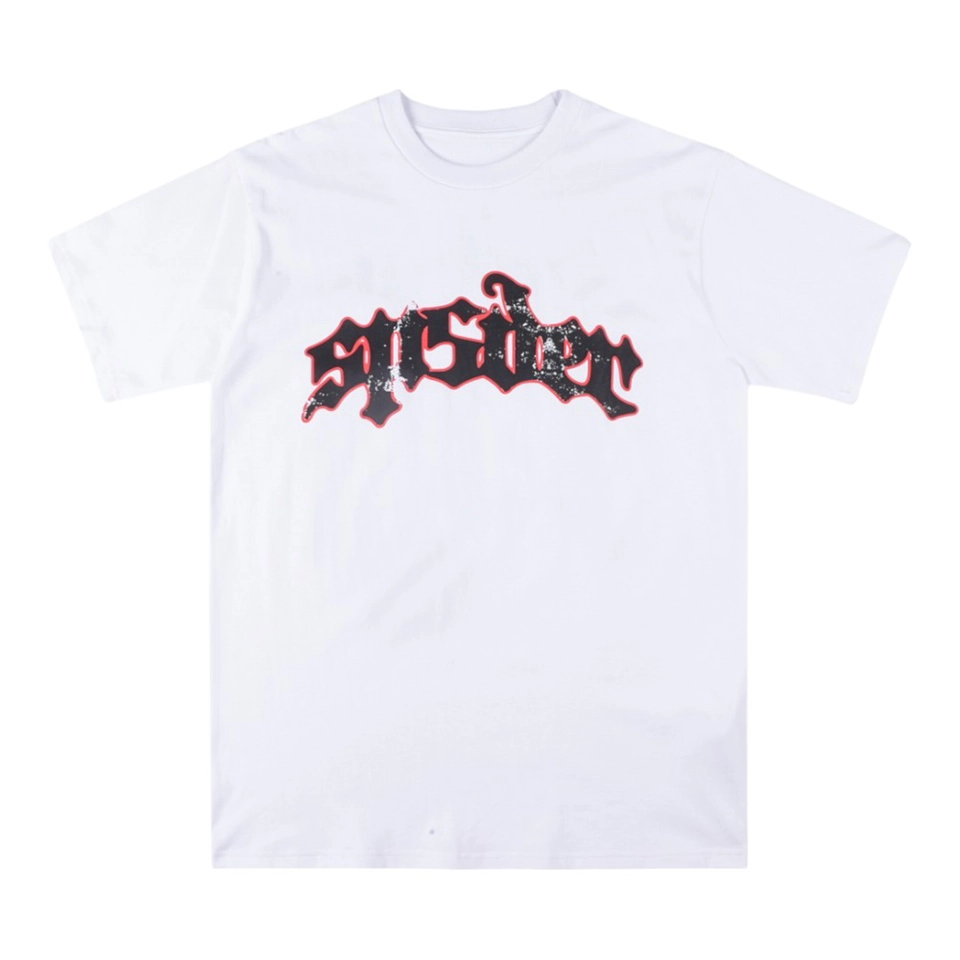 Sp5der 555 Gothic Logo Distressed Print T-shirt