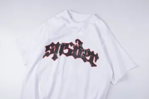 Sp5der 555 Gothic Logo Distressed Print T-shirt7