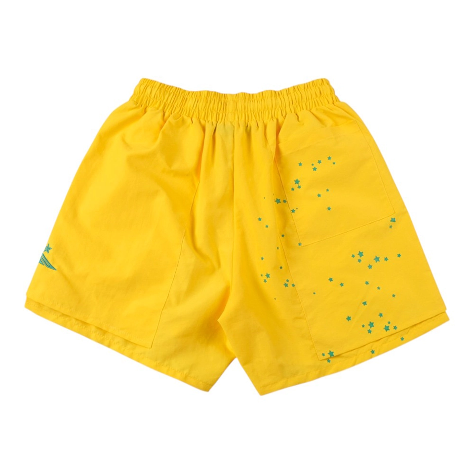 Sp5der 55555 Worldwide Embroidered Starry Sky Shorts Yellow